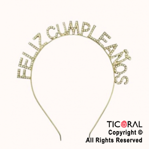 VINCHA FELIZ CUMPLEAOS CON STRASS ORO X 1